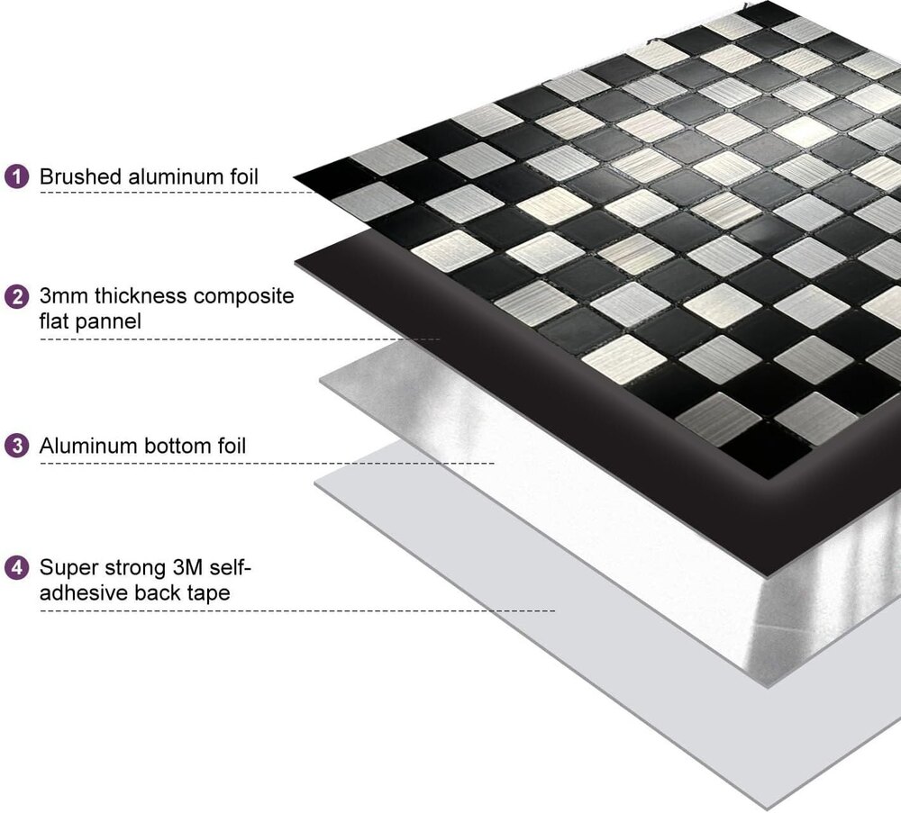 Black & Silver Mosaic Wall Panel - Material: Pvc