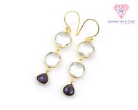 Clear Quartz & Amethyst Gemstone Handmade Gold Plated Hoop Earring