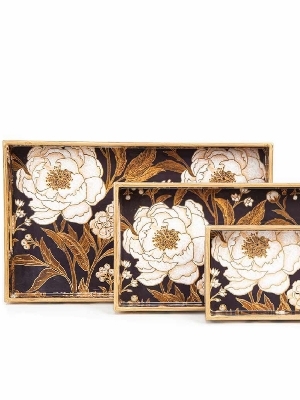 Wooden Tray Set Of 3 For Serving TeaCoffeeSnacks - Color: Brown