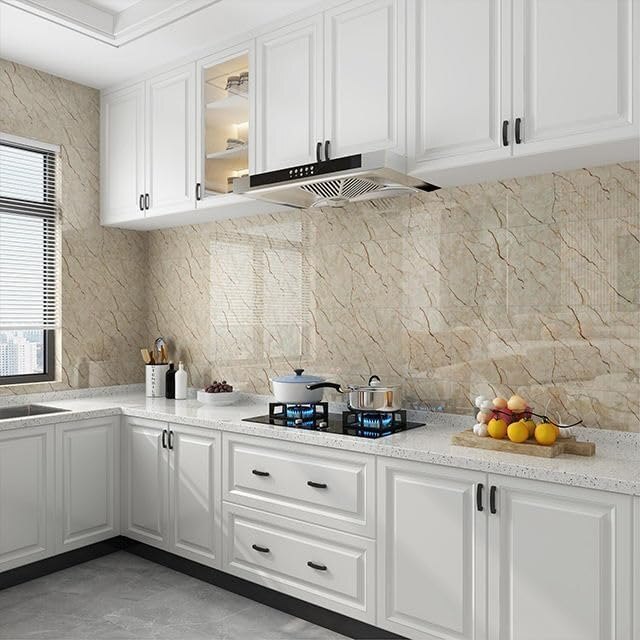 Self Adhesive Wall Tiles Waterproof Marble Finish Vinyl Wallpaper Sheet