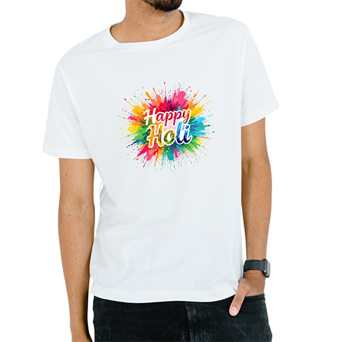 Holi Printed White T Shirt - Design: Standard