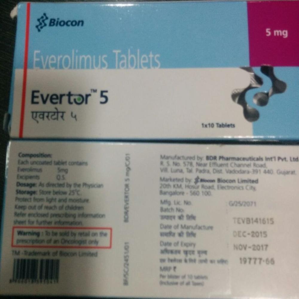 Evertor Everolimus Tablets 5mg - Origin: India