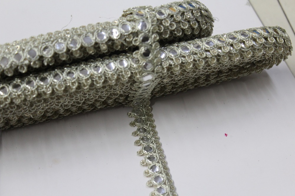 Gota Work Lace - Polyester, 9m Length, 0.5 Inch Width, Pani Colour | Zalar Lace, Fancy Lace Design, Cut Work, One-sided For Women Wear