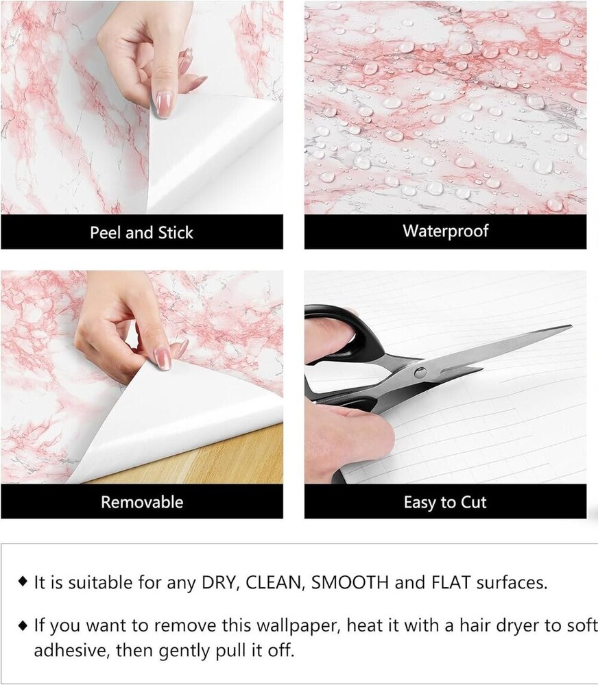 Vinyl Pink Marble Wallpaper Roll