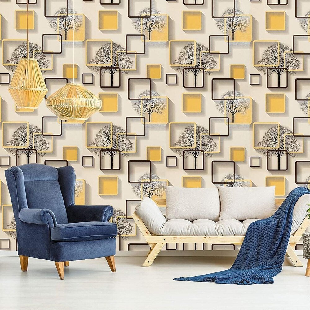 PVC Yellow Winter Tree Peel Off Stickers Wallpaper