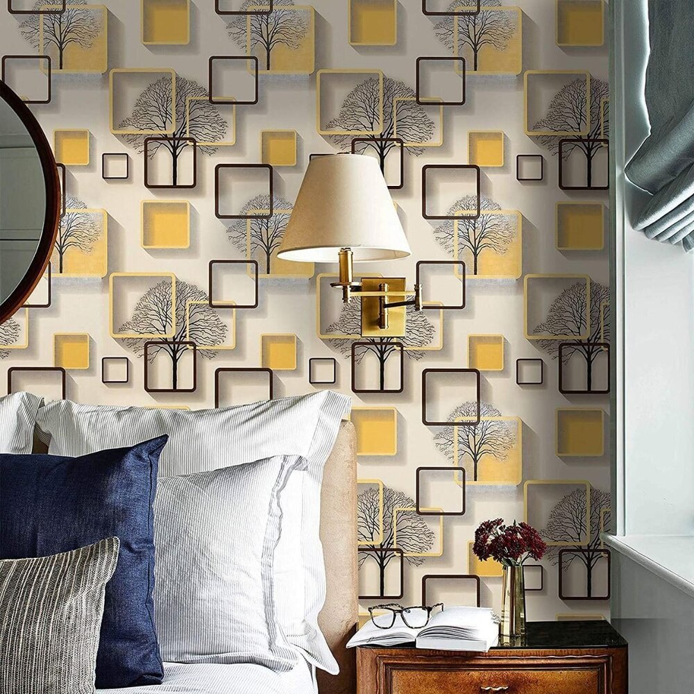 PVC Yellow Winter Tree Peel Off Stickers Wallpaper