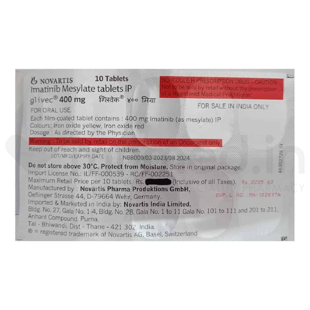 Glivec Imatinib mesylate Tablets 400mg