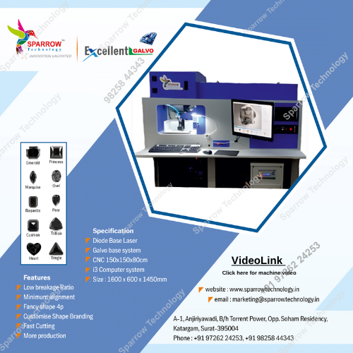 Galvo Fancy Shape Diamond Cutting Laser Machine - Dimension (L*w*h): 1600 X 600x 1450 Millimeter (Mm)