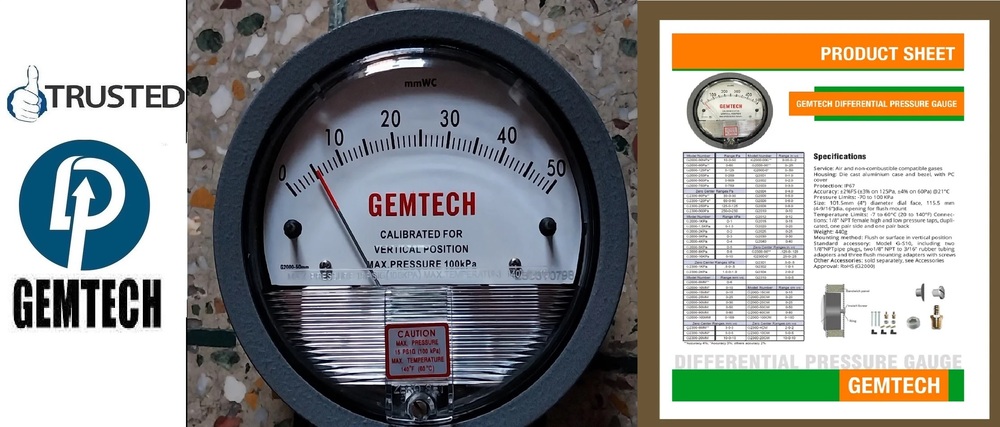 GEMTECH Series G2000-0.5KPA Differential Pressure Gauges