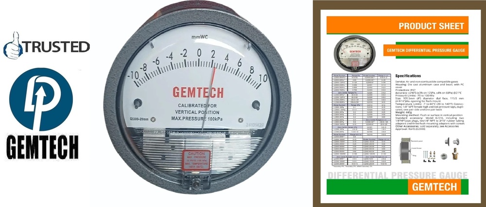GEMTECH Series G2000-0.5KPA Differential Pressure Gauges