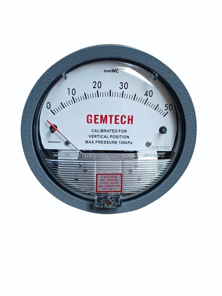 G2000-25kpa Gemtech Differential Pressure Gauge Range 0-25 Kpa - Accuracy: 2% (-Ha Model 1) Of Fs (3% (-Ha 1.5%) On -0
