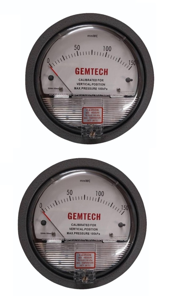 G2000-25kpa Gemtech Differential Pressure Gauge Range 0-25 Kpa - Accuracy: 2% (-Ha Model 1) Of Fs (3% (-Ha 1.5%) On -0