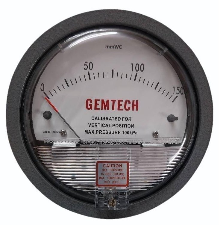 G2000-25kpa Gemtech Differential Pressure Gauge Range 0-25 Kpa - Accuracy: 2% (-Ha Model 1) Of Fs (3% (-Ha 1.5%) On -0
