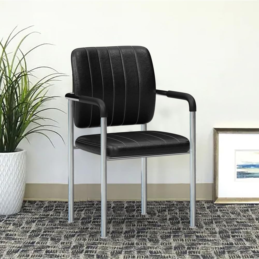 Royaloak Storm Visitor Chair | Leatherette Cushion | Steel With Chrome Finish Legs - Cr6081 - Material: Leather