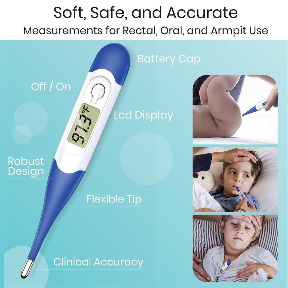 Waterproof Flexible Tip Digital Thermometer - Color: Blue White