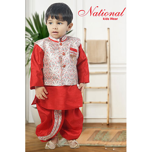 Kids Red Jacket Kurta Dhoti - Feature: High Quality Fabric