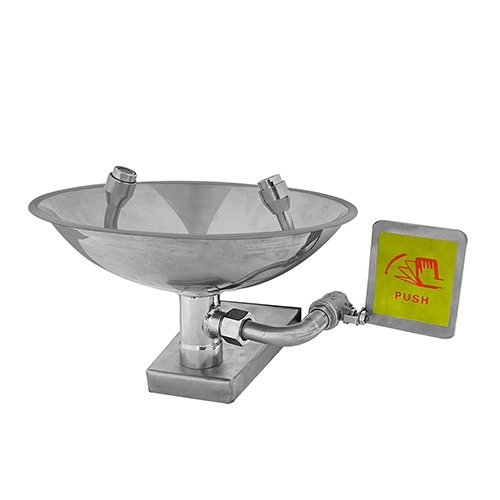 Silver Wall-Mounted Eyewash Station With Head Bowl