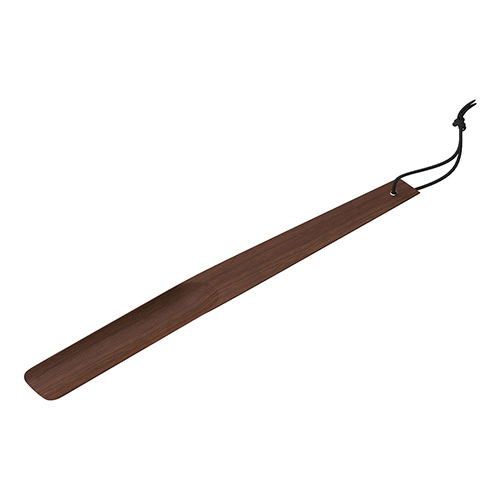 Brown Natural Wood Shoe Horn With Leather Thong