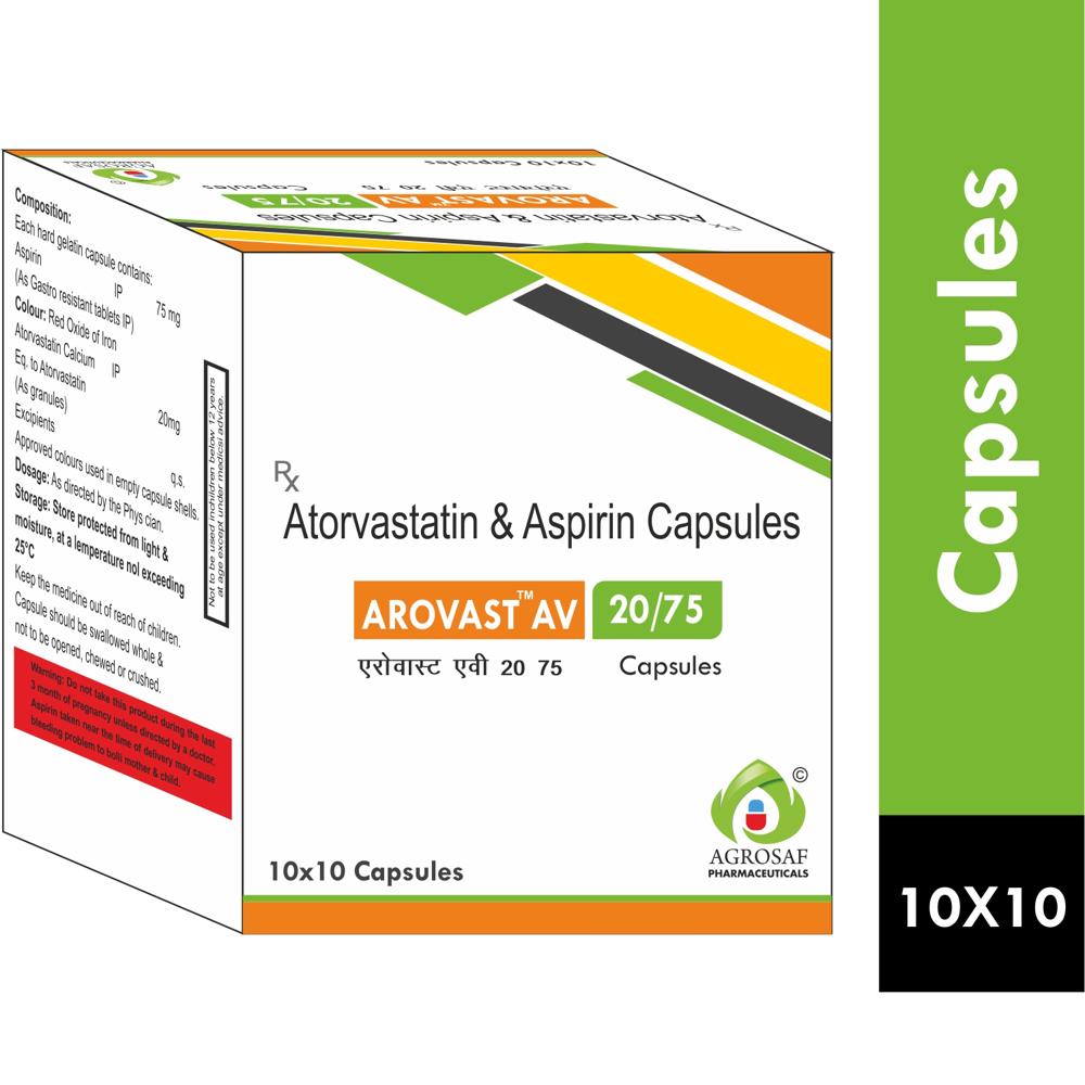 AROVAST AV 20/75 CAPSULES  - ASPIRIN IP 75 MG ( GASTRO-RESISTANT ) + ATORVASTATIN IP 20 MG ( AS PELLETS )
