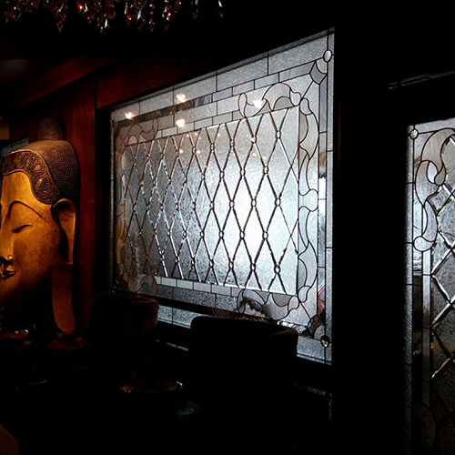 Restaurant Stained Glass Door - Color: Brown