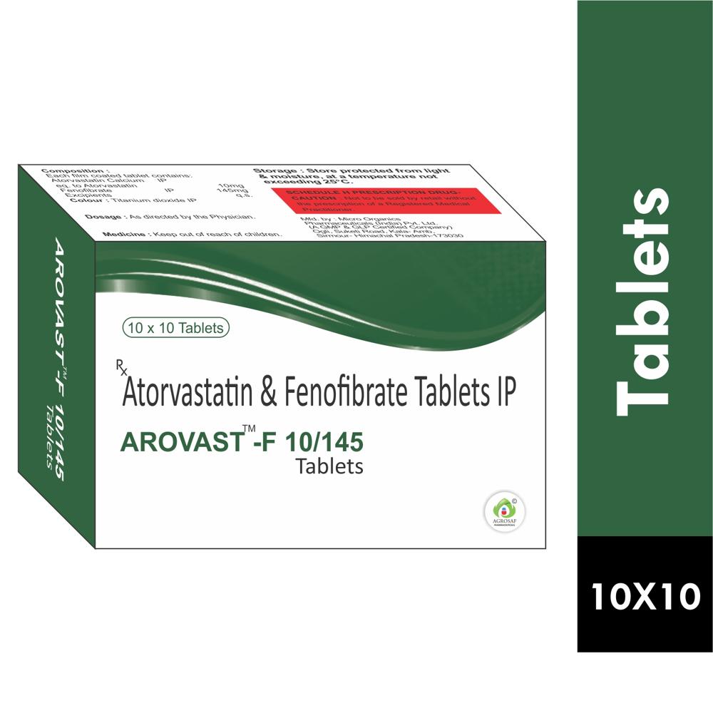 AROVAST F 10/145 TABLET -Atorvastatin (10mg) + Fenofibrate (145mg)