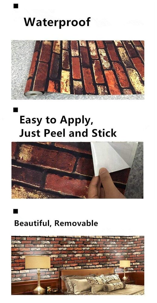 Rust Red Brick Self Adhesive Vinyl Wallpaper - Material: Pvc
