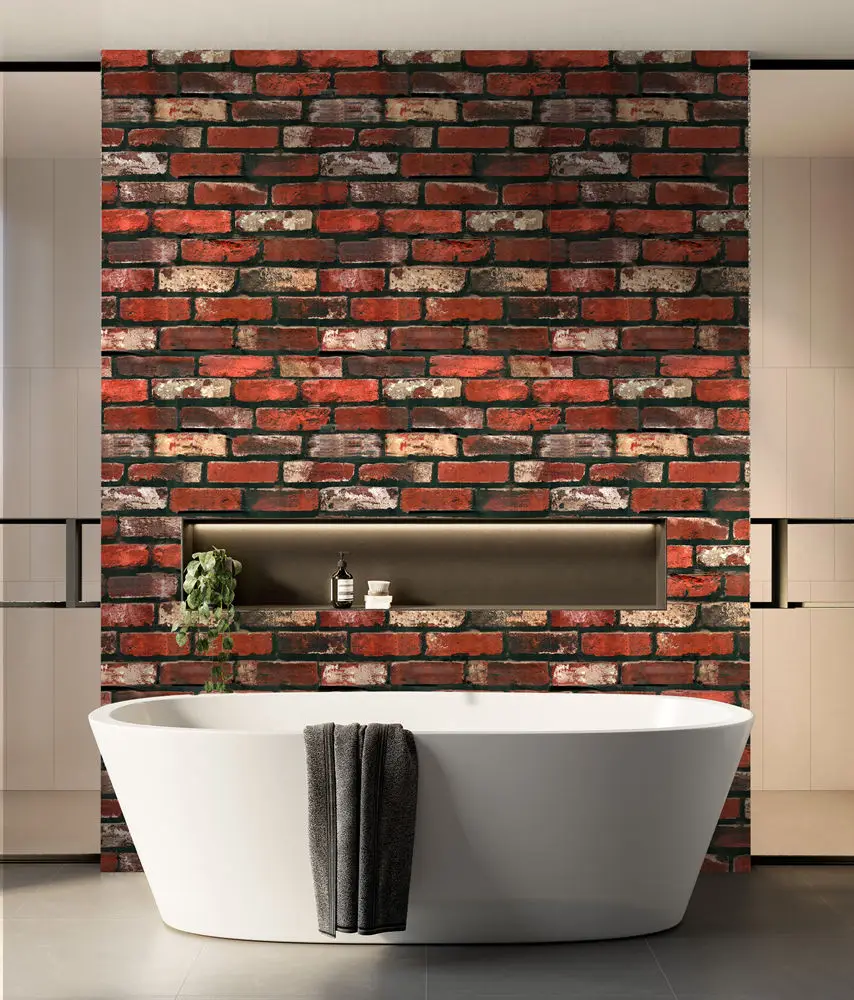 Rust Red Brick Self Adhesive Vinyl Wallpaper - Material: Pvc