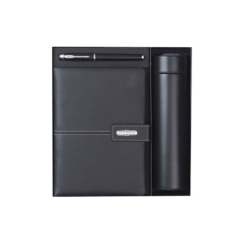 Leather Diary Pen 3 In 1 Corporate Gift Set - Color: Black