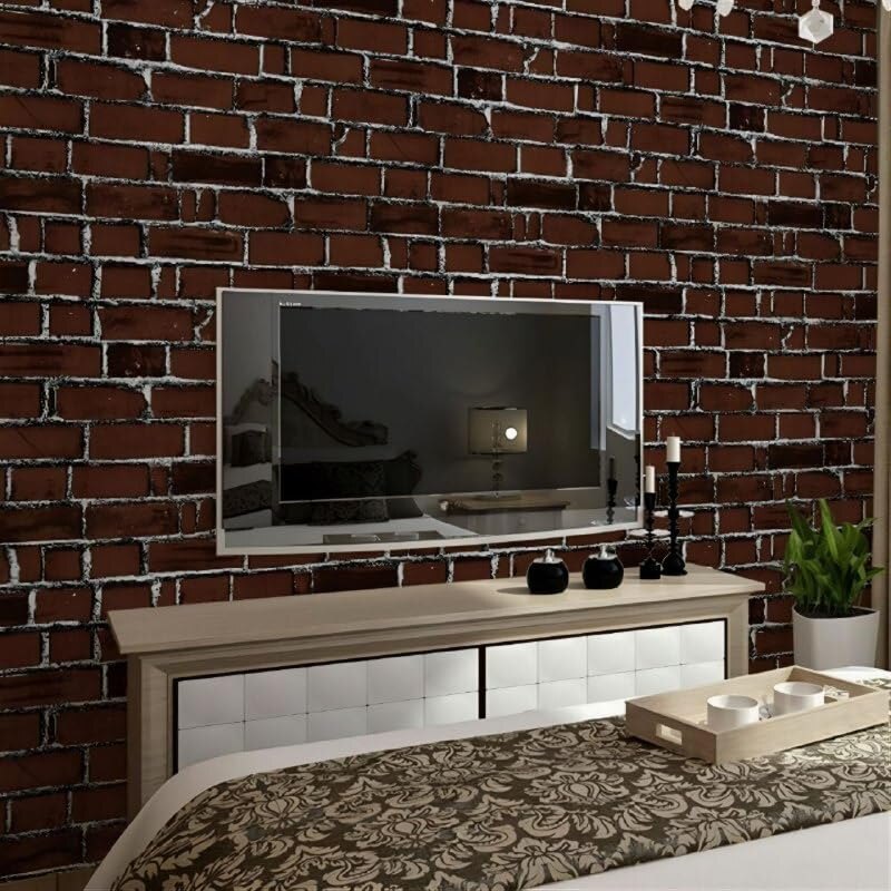 PVC Brown Brick Peel Off Stickers WallPaper for Wall Decor Self-Adhesive