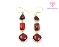 Garnet Gemstone Handmade Gold Plated Hoop Earring