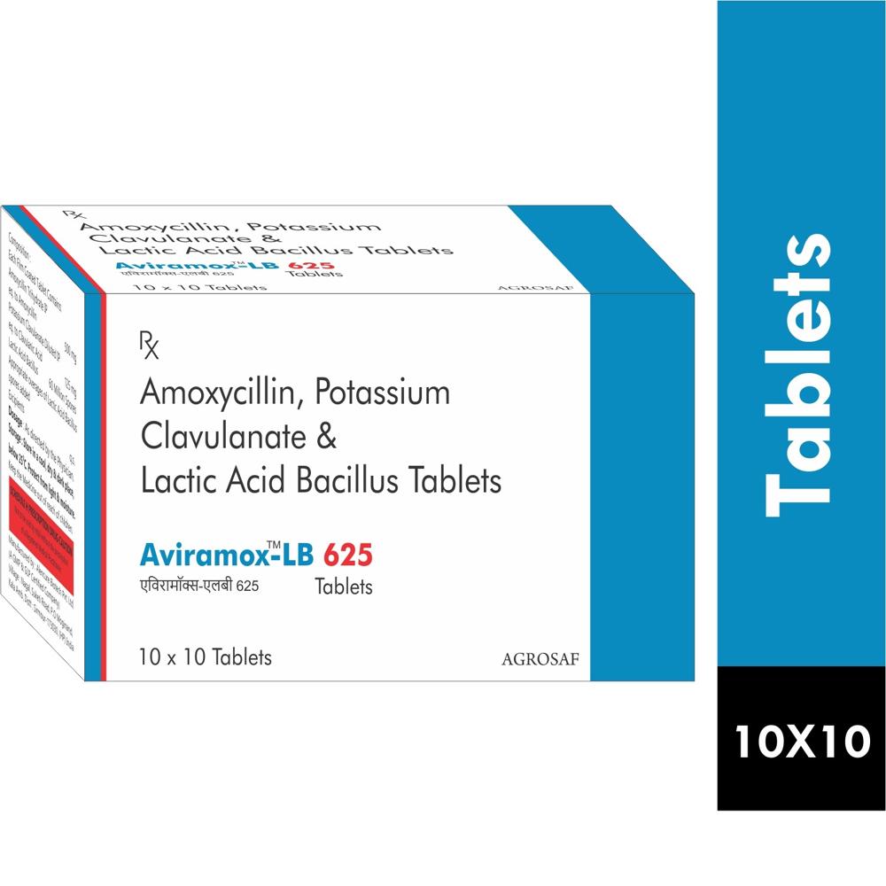 AVIRAMOX LB 625 TABLET - Amoxycillin (500mg) + Clavulanic Acid (125mg) + Lactic Acid Bacillus 60 Million Spores
