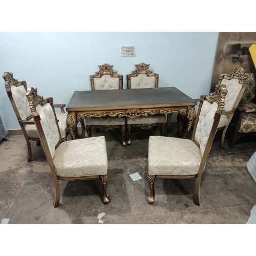 Wooden Designer Dining Set (Without Marble) - Color: Antique