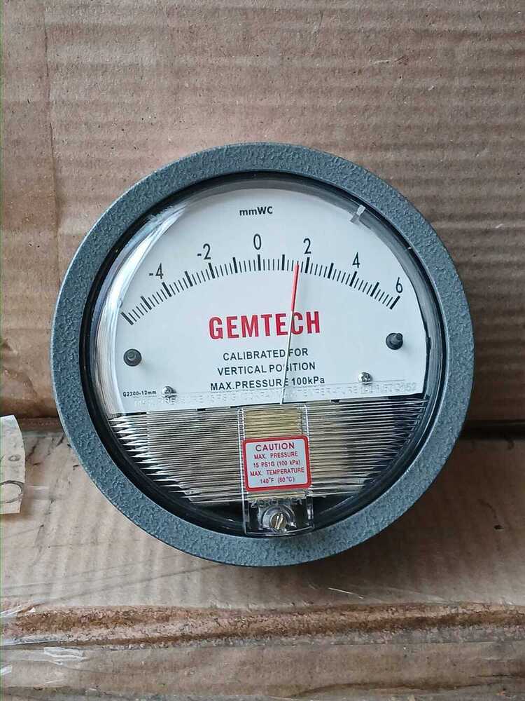 Model G2300-12mm Gemtech Differential Pressure Gauge Range 6-0-6 Mm W.c