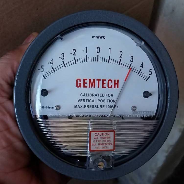 GEMTECH Instruments Differential Pressure Gauge Range 1.25-0-1.25 KPA