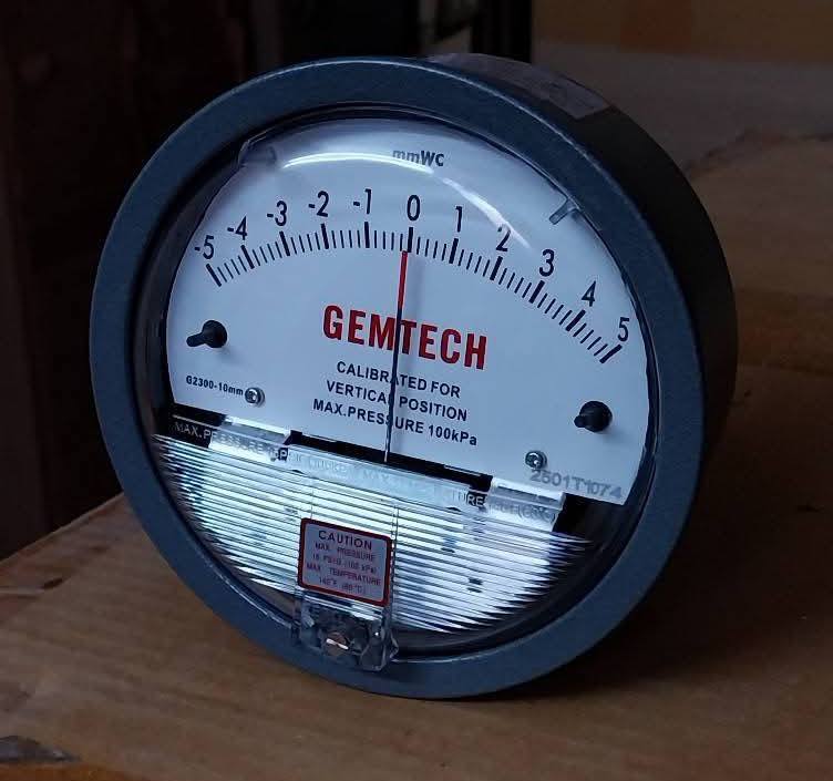 Gemtech Instruments Differential Pressure Gauge Range 1.25-0-1.25 Kpa - Accuracy: 2% (-Ha Model 1) Of Fs (3% (-Ha 1.5%) On -0
