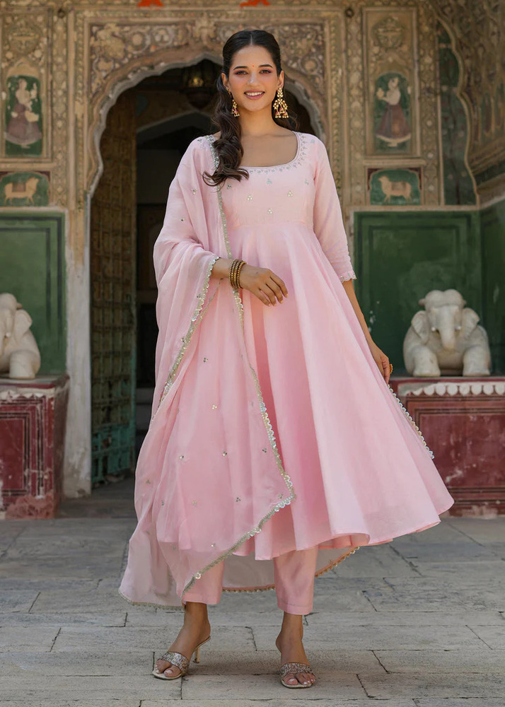 Embroidered Chanderi Suit set with Dupatta