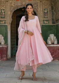 Embroidered Chanderi Suit set with Dupatta