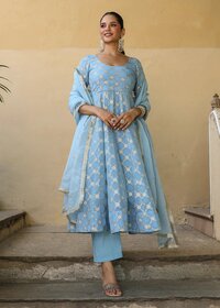 Embroidered Chanderi Suit set with Dupatta