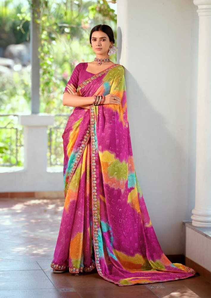 PURE GEORGETTE SELF WEAVING PATTERN DIGITAL PRINTED SAREE