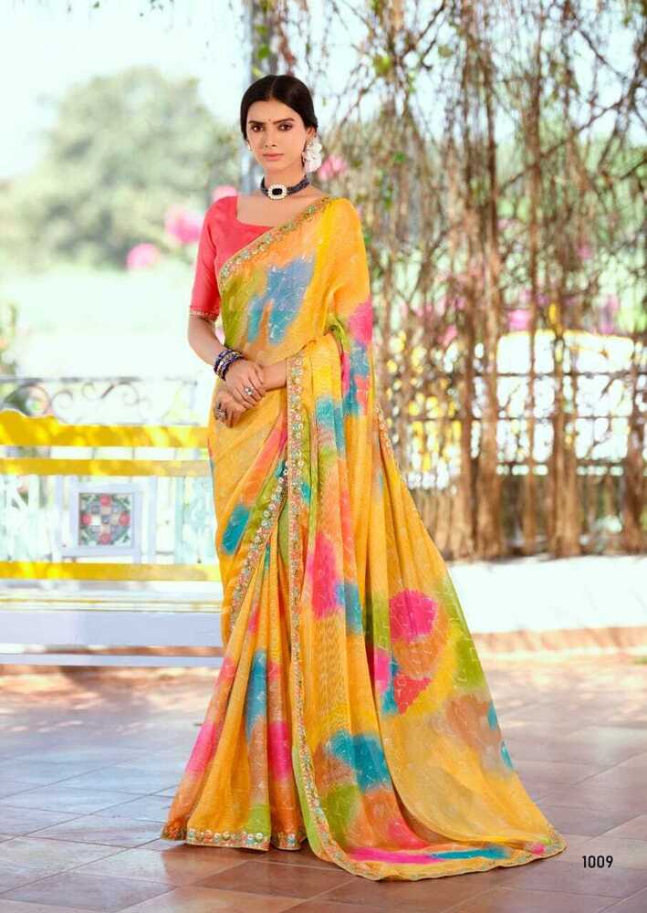 PURE GEORGETTE SELF WEAVING PATTERN DIGITAL PRINTED SAREE