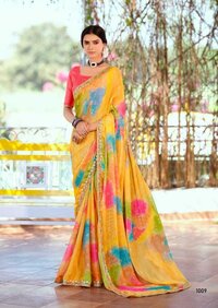 PURE GEORGETTE SELF WEAVING PATTERN DIGITAL PRINTED SAREE