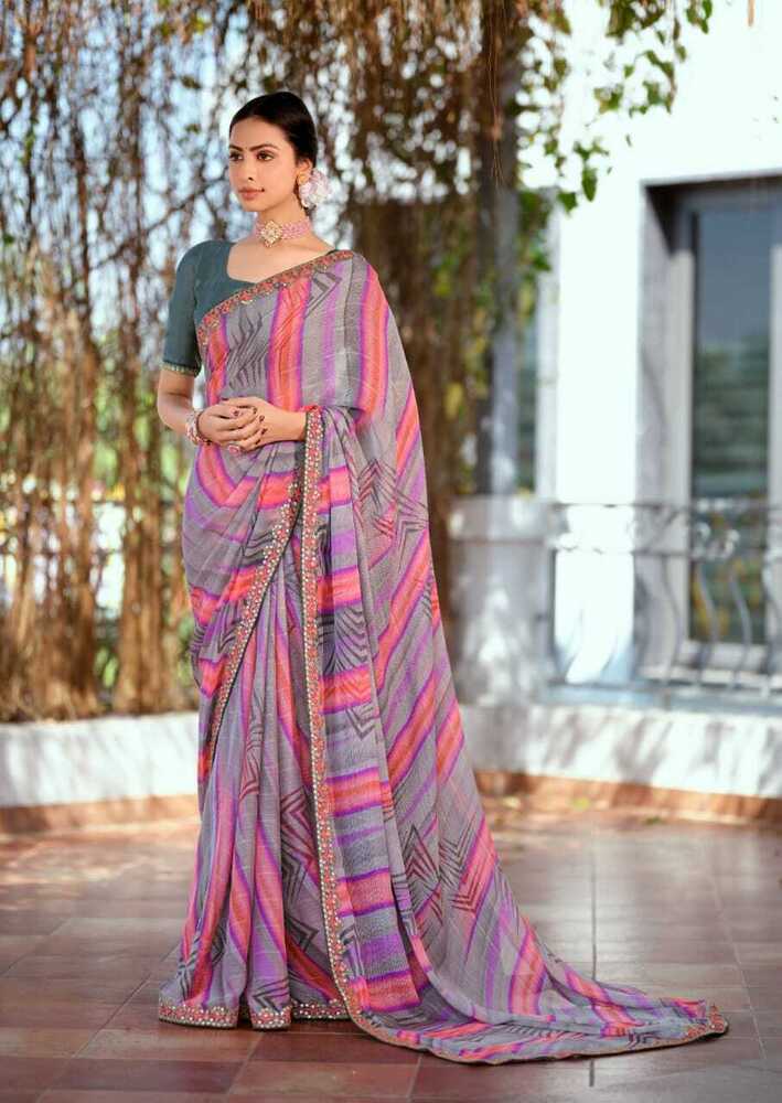PURE GEORGETTE SELF WEAVING PATTERN DIGITAL PRINTED SAREE