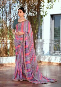 PURE GEORGETTE SELF WEAVING PATTERN DIGITAL PRINTED SAREE