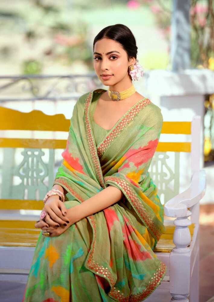 PURE GEORGETTE SELF WEAVING PATTERN DIGITAL PRINTED SAREE