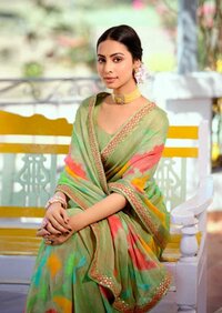 PURE GEORGETTE SELF WEAVING PATTERN DIGITAL PRINTED SAREE