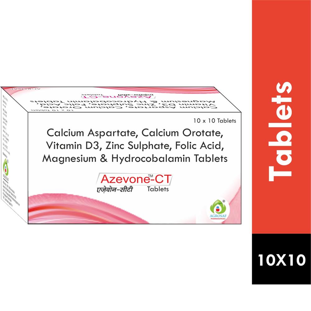 AZEVONE CT TABLET - Calcium Asparate 500mg, Calcium Orotate 250mg, Vitamin D3 1000 Iu, Zinc Sulphate 7.5mg, Folic Acid 1.5mg, Magnesium 50mcg & Cyanocobalamin 2.2mcg