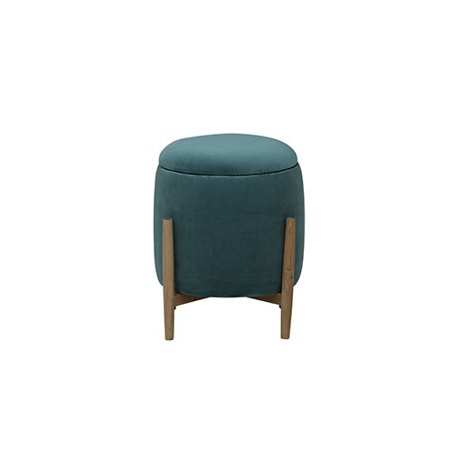 ASH WOOD & VELVET OTTOMAN