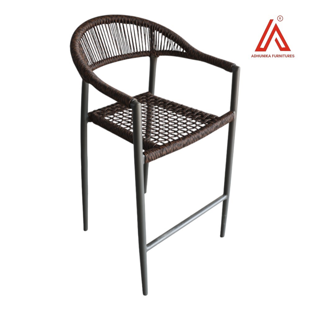 Modern Rope Woven Bar Chair with Armrest  Outdoor & Indoor Caf/Patio Chair with Metal Frame