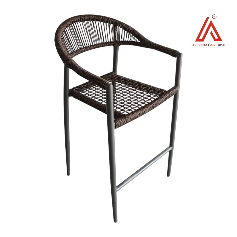 Modern Rope Woven Bar Chair with Armrest  Outdoor & Indoor Caf/Patio Chair with Metal Frame