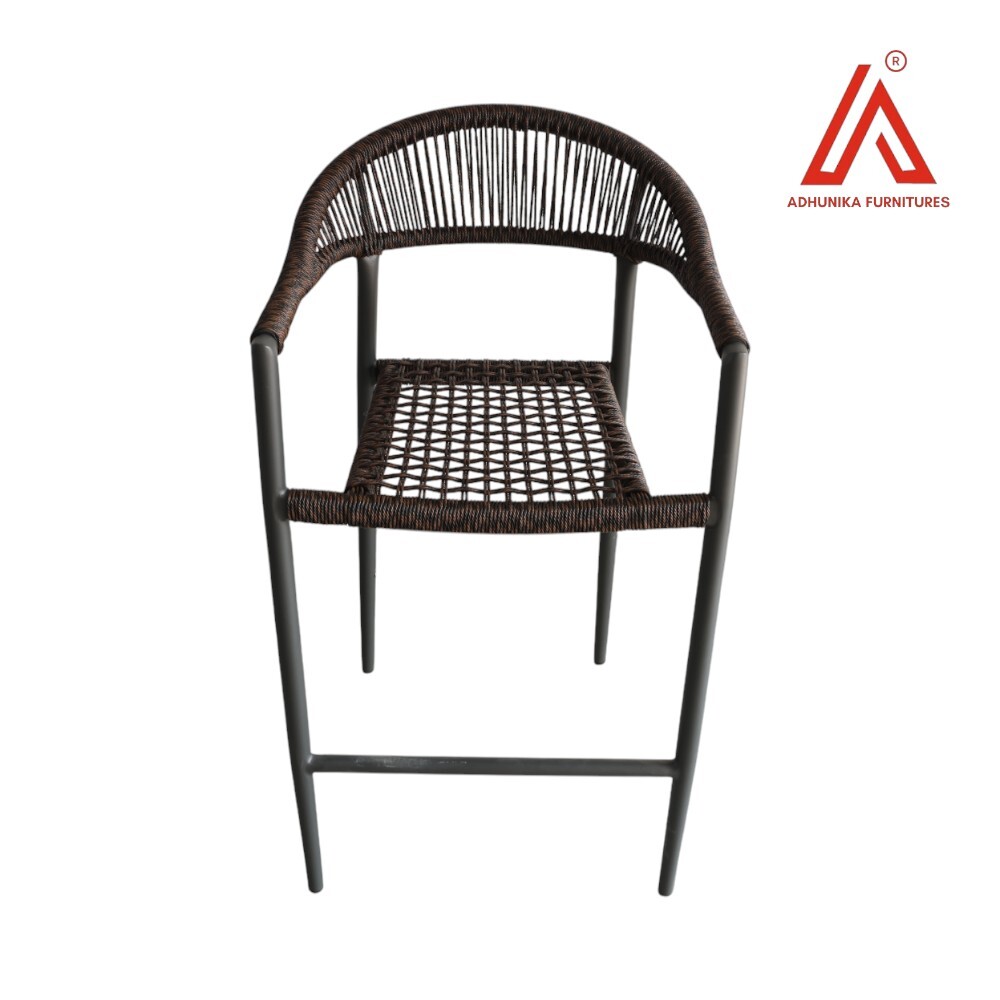 Modern Rope Woven Bar Chair with Armrest  Outdoor & Indoor Caf/Patio Chair with Metal Frame